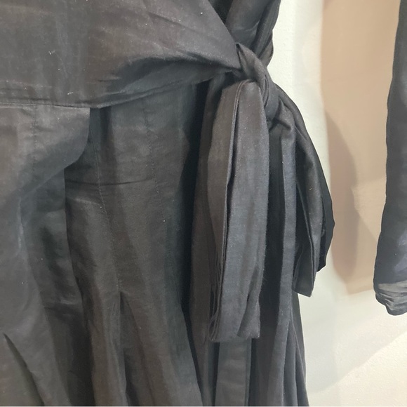 JONES NEW YORK Sz 12 Wrap Silk Cotton Sheer Tab Sleeve Floral  Hem Bow Dress - Picture 7 of 17